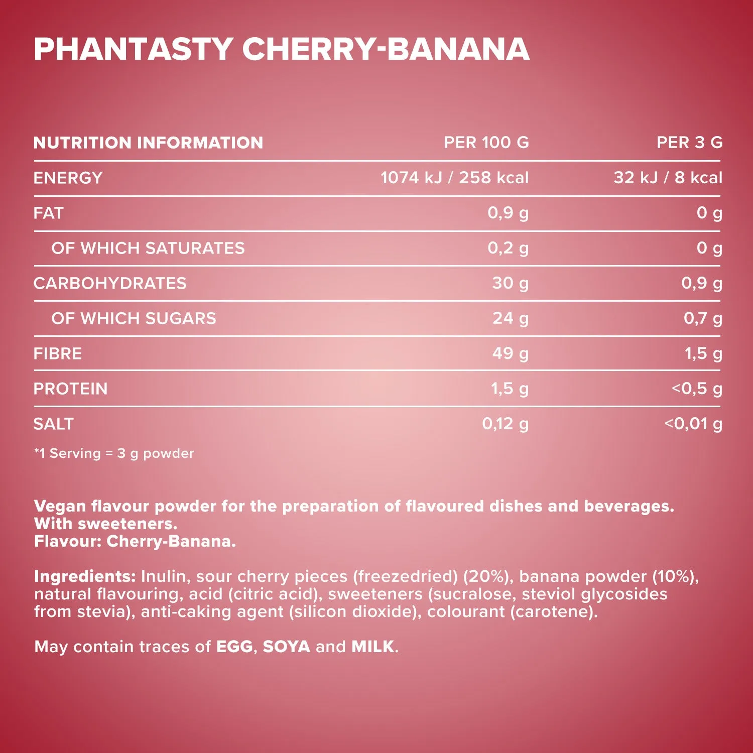 IronMaxx Phantasty Flavour Cherry Banana 250g vegan