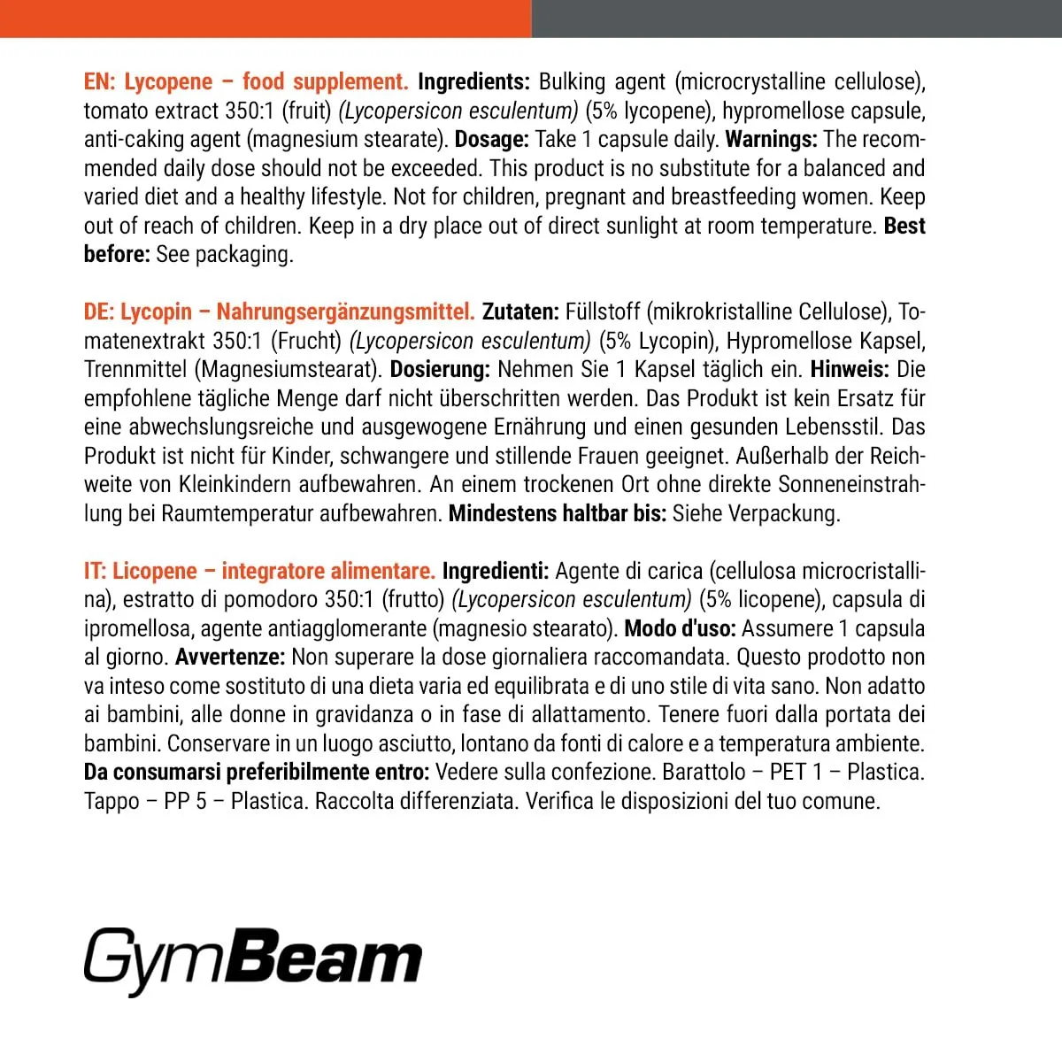 GymBeam Lycopin Kapseln 90 Stück 20 mg vegan