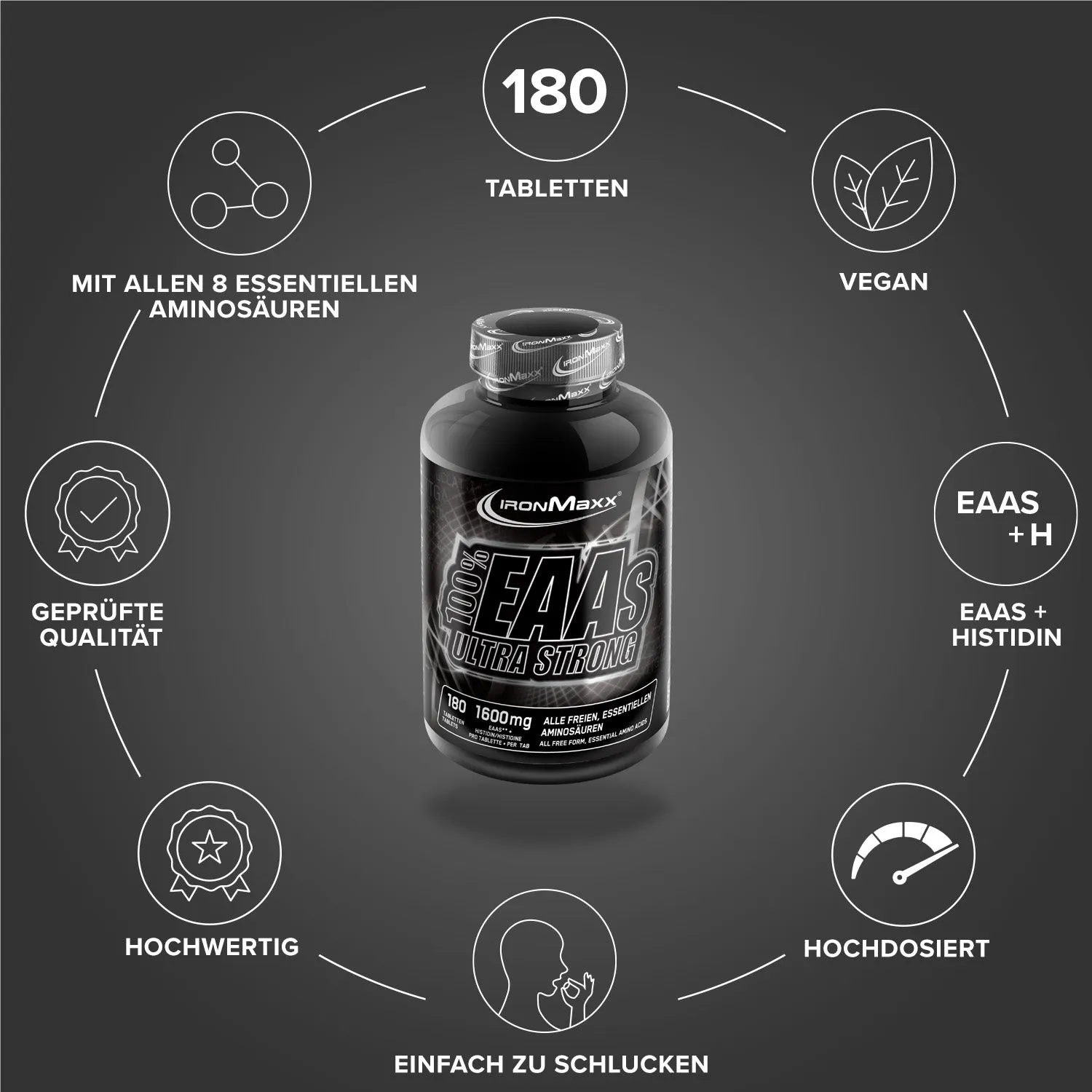 IronMaxx 100% EAAs Ultra Strong Tabletten 180 Stück Histidin