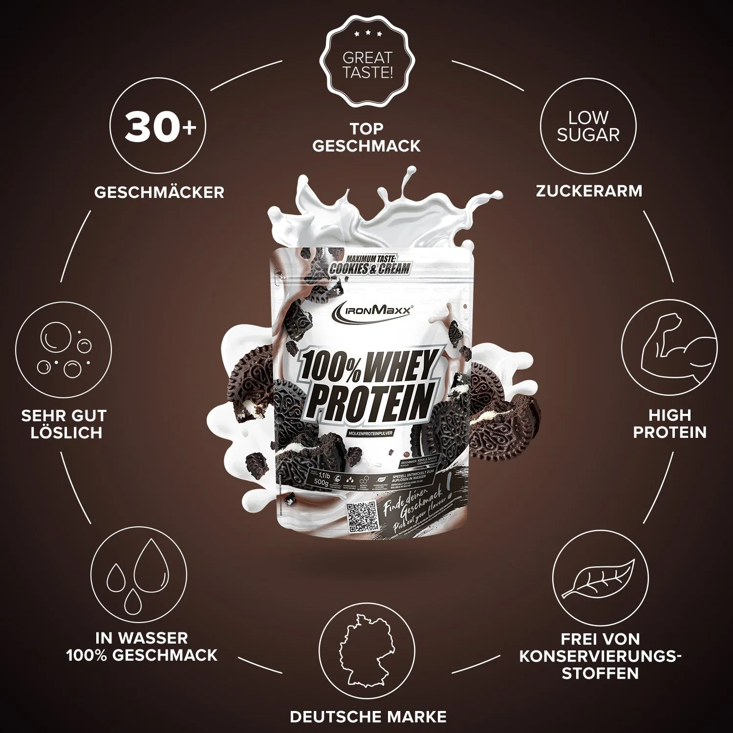 IronMaxx 100% Whey Protein Cookies Cream 500g