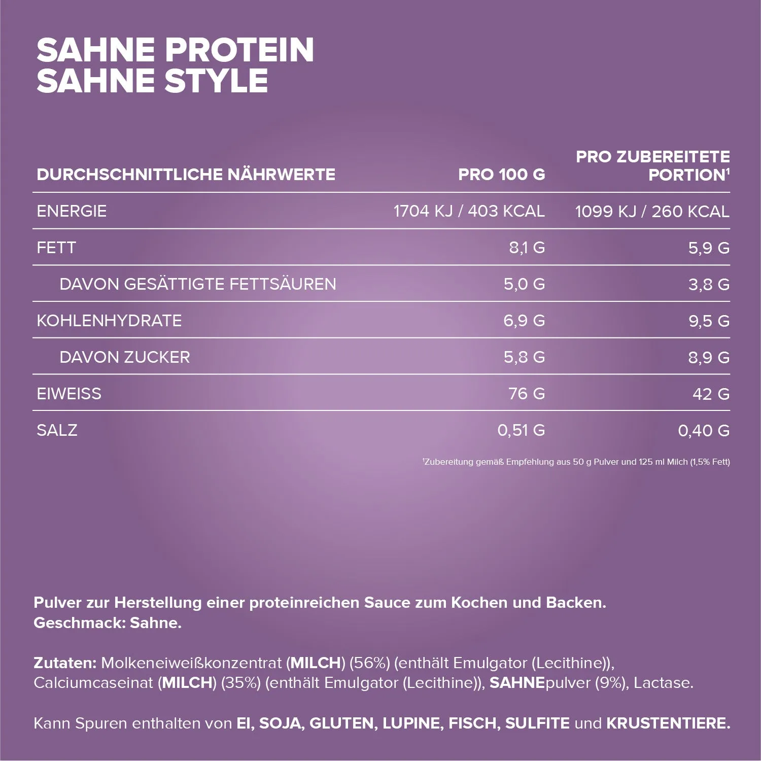 IronMaxx Sahne Protein Pulver Sahne 300g 76% Protein