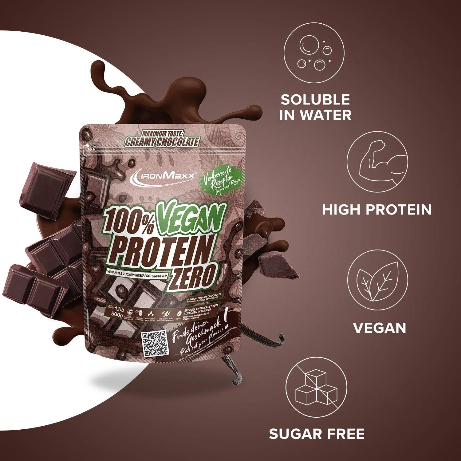 IronMaxx Vegan Protein Zero Creamy Chocolate 500g zuckerfrei
