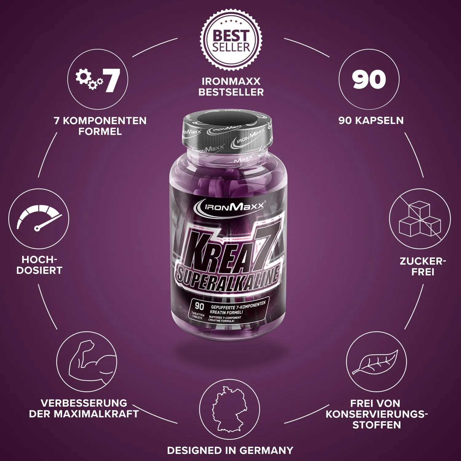 IronMaxx Krea7 Superalkaline Kreatin Tabletten 90 St 7-Komponenten