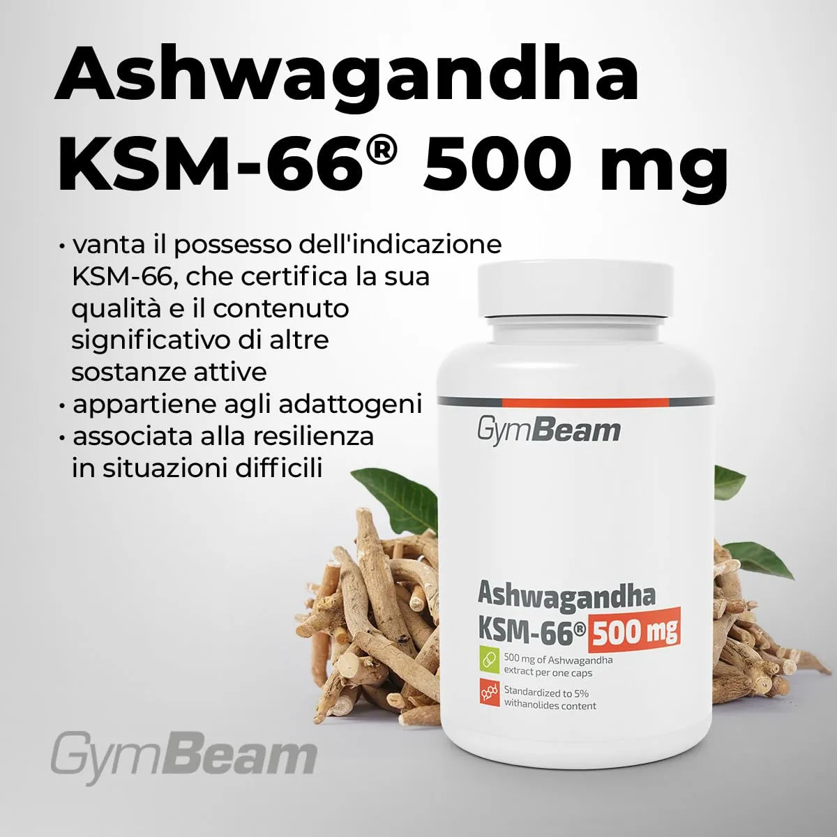GymBeam Ashwagandha KSM-66 Kapseln 500mg 90 Caps hochdosiert