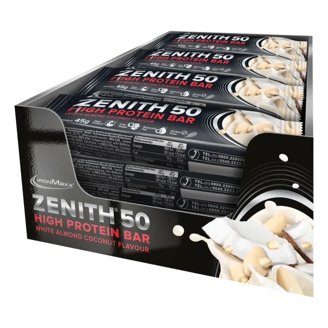 IronMaxx Zenith 50 Proteinriegel White Almond Coconut 16x45g