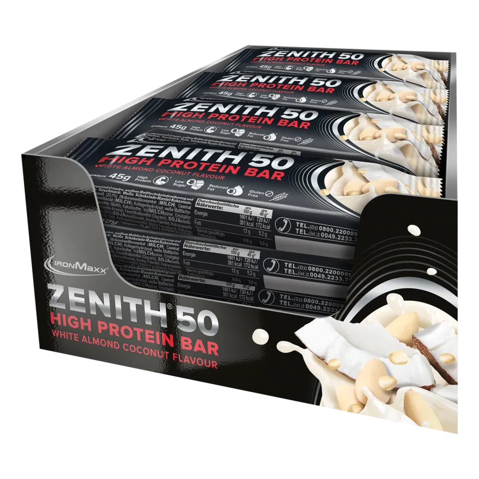 IronMaxx Zenith 50 Proteinriegel White Almond Coconut 16x45g