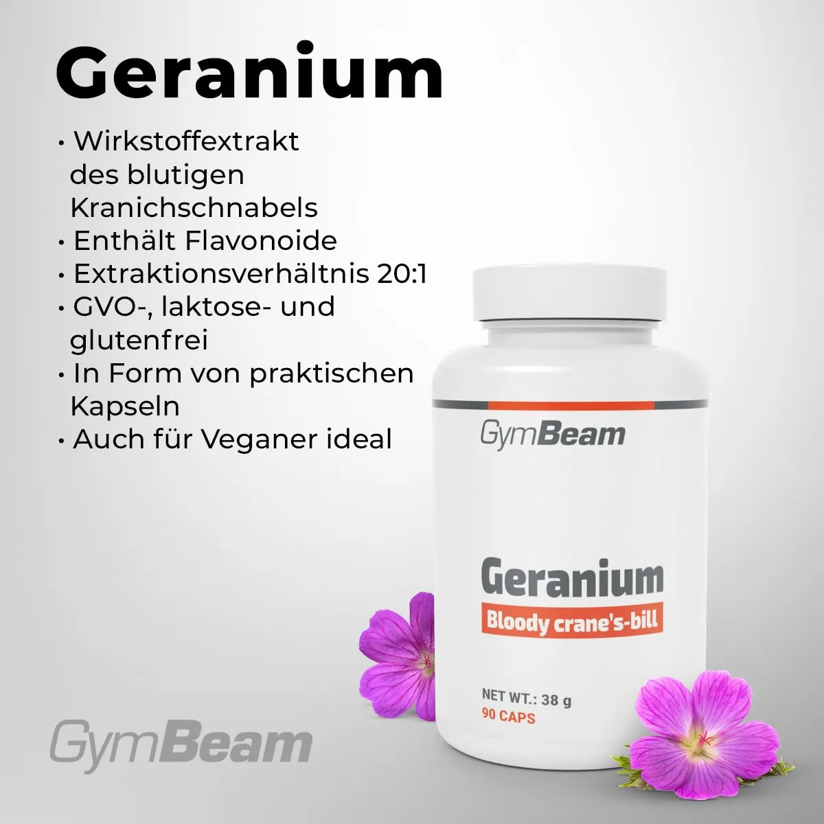 GymBeam Geranium Kapseln 90 Kapseln 20:1 Extrakt