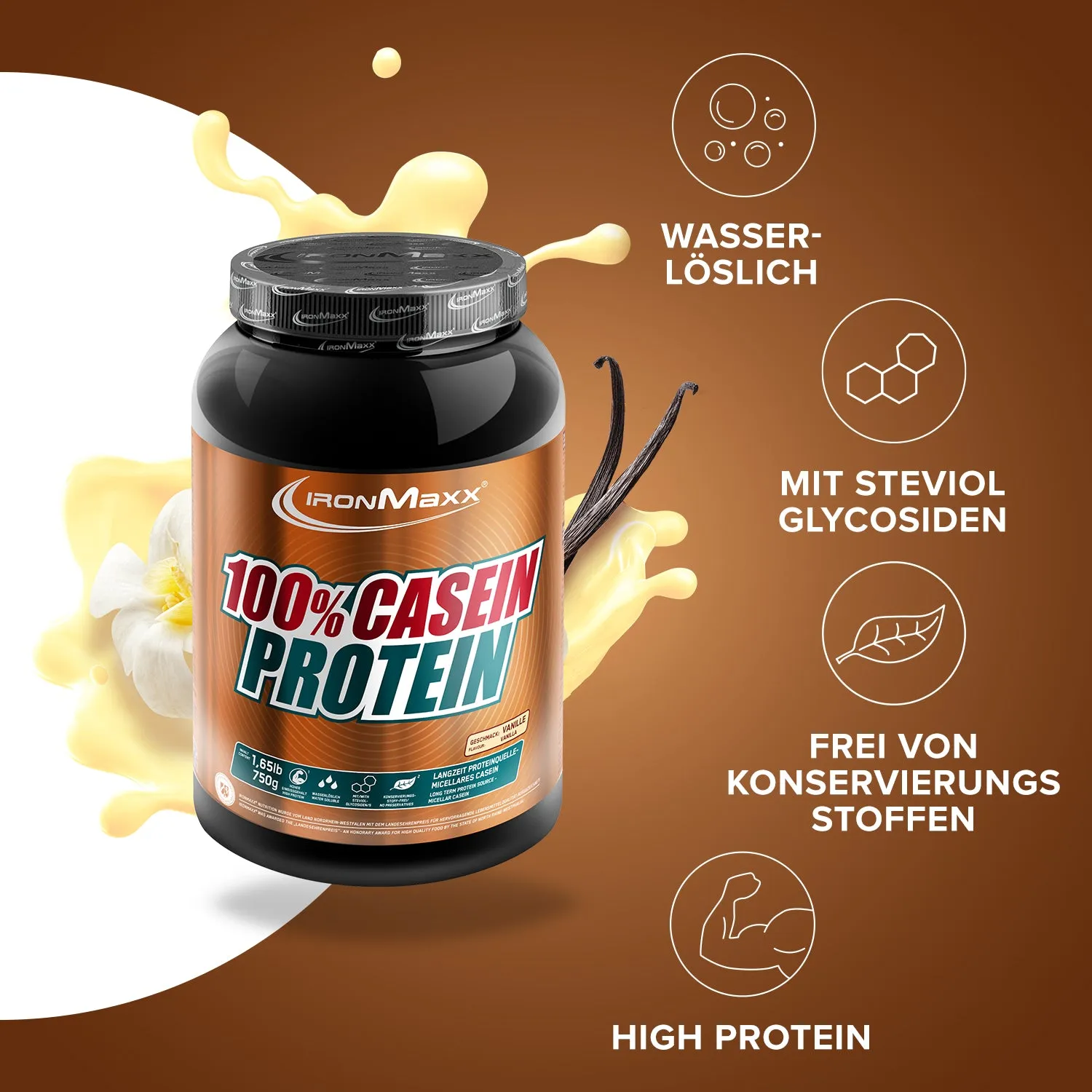 IronMaxx 100% Casein Protein Pulver 750g Vanille