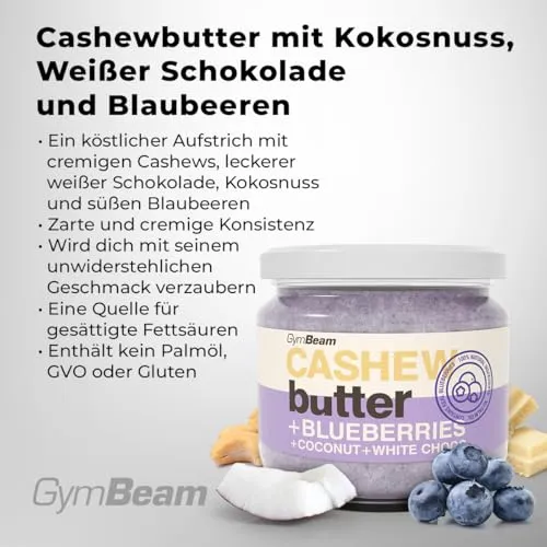 GymBeam Cashewbutter Kokos weiße Schokolade Blaubeere 340g