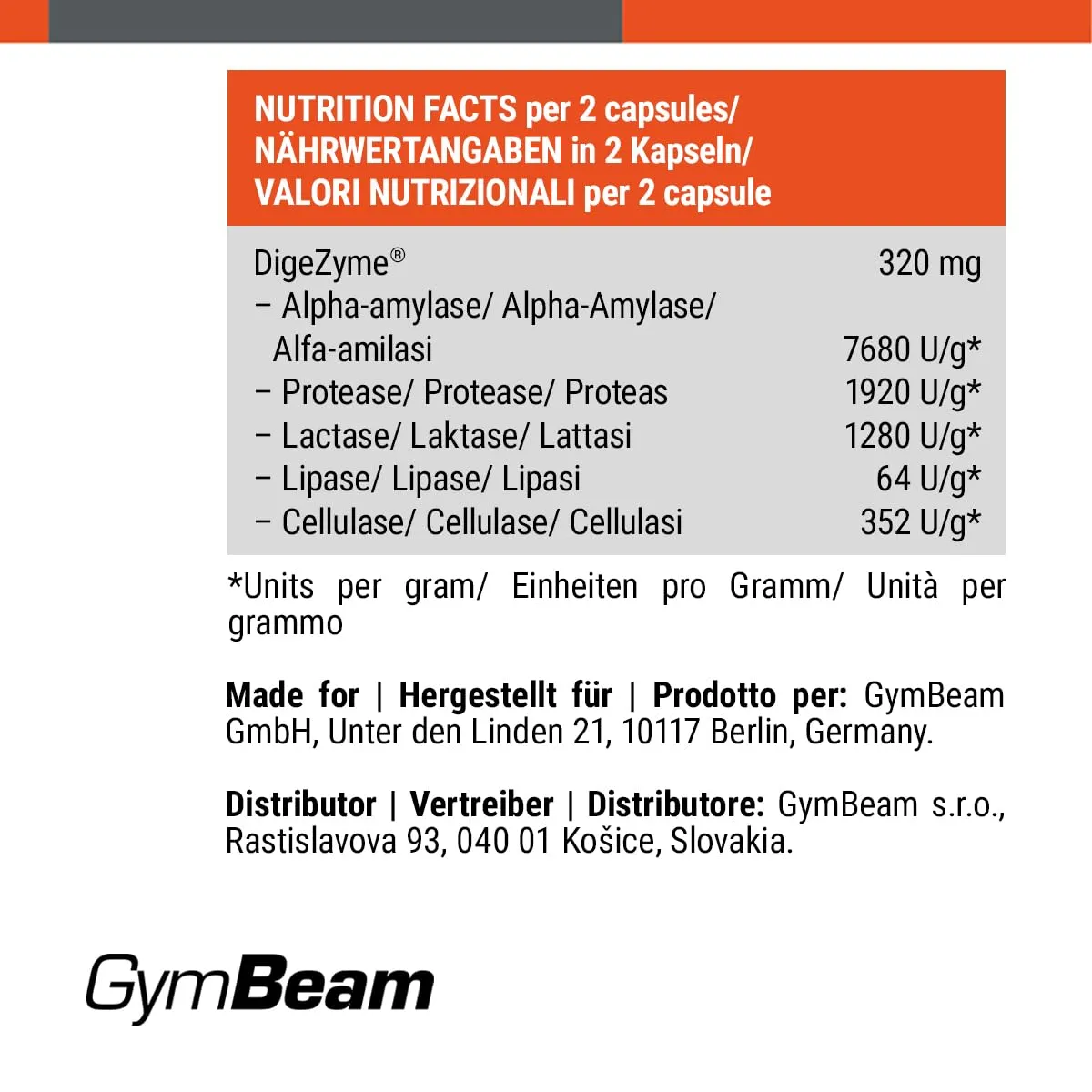 GymBeam DigeZyme Verdauungsenzyme Kapseln 60 Caps Multienzym