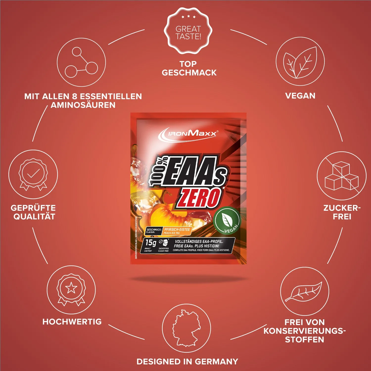 IronMaxx 100% EAAs Zero Peach Ice Tea 15g zuckerfrei