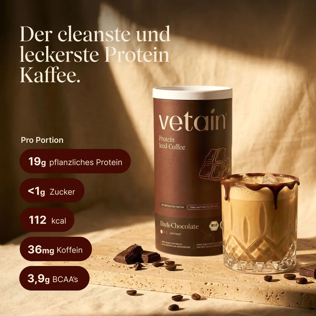 Vetain Vegan Protein Iced-Coffee Pulver Dark Chocolate 540g BIO