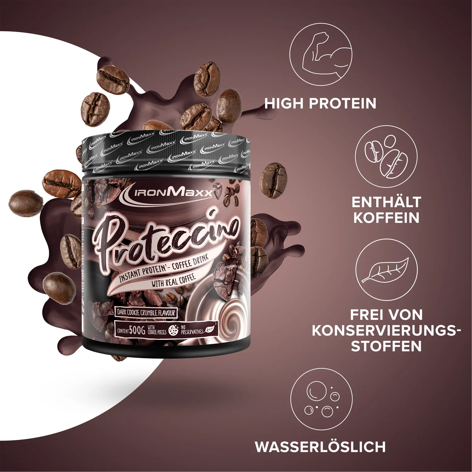 IronMaxx Proteccino Dark Cookie Crumble Protein Pulver 500g Kaffee