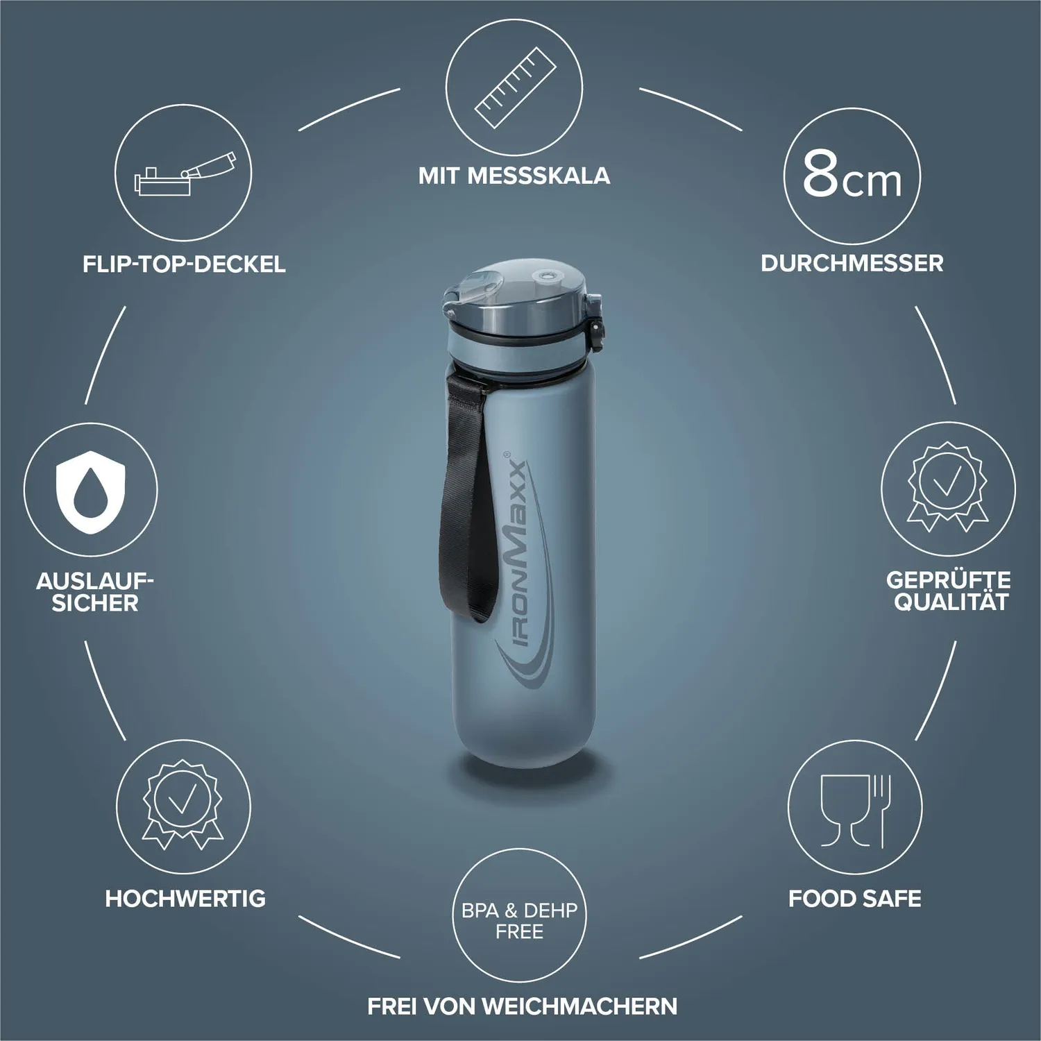 IronMaxx Sport Water Bottle Trinkflasche 1000ml Kyanite Blue