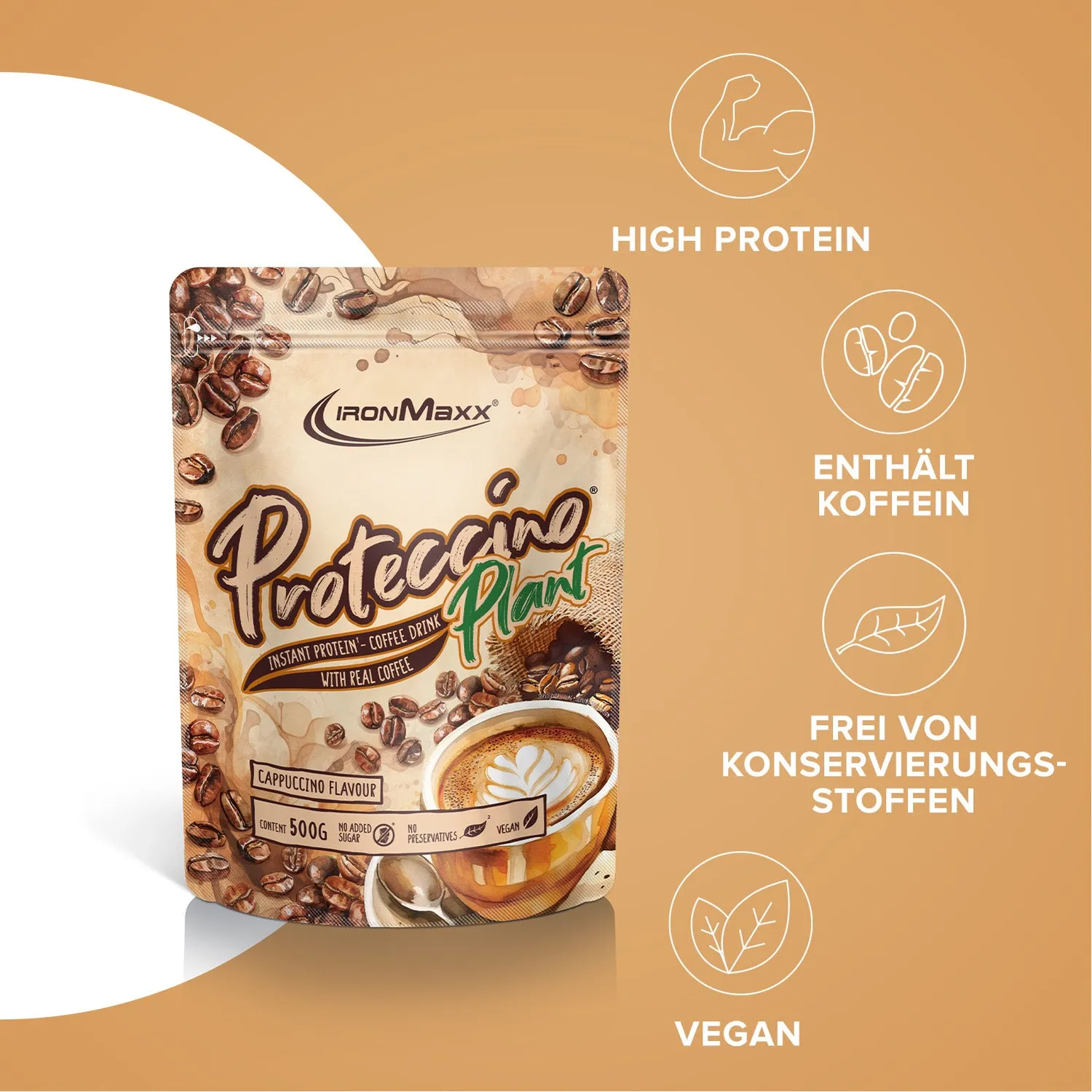 IronMaxx Proteccino Plant Cappuccino Proteinpulver 500g vegan