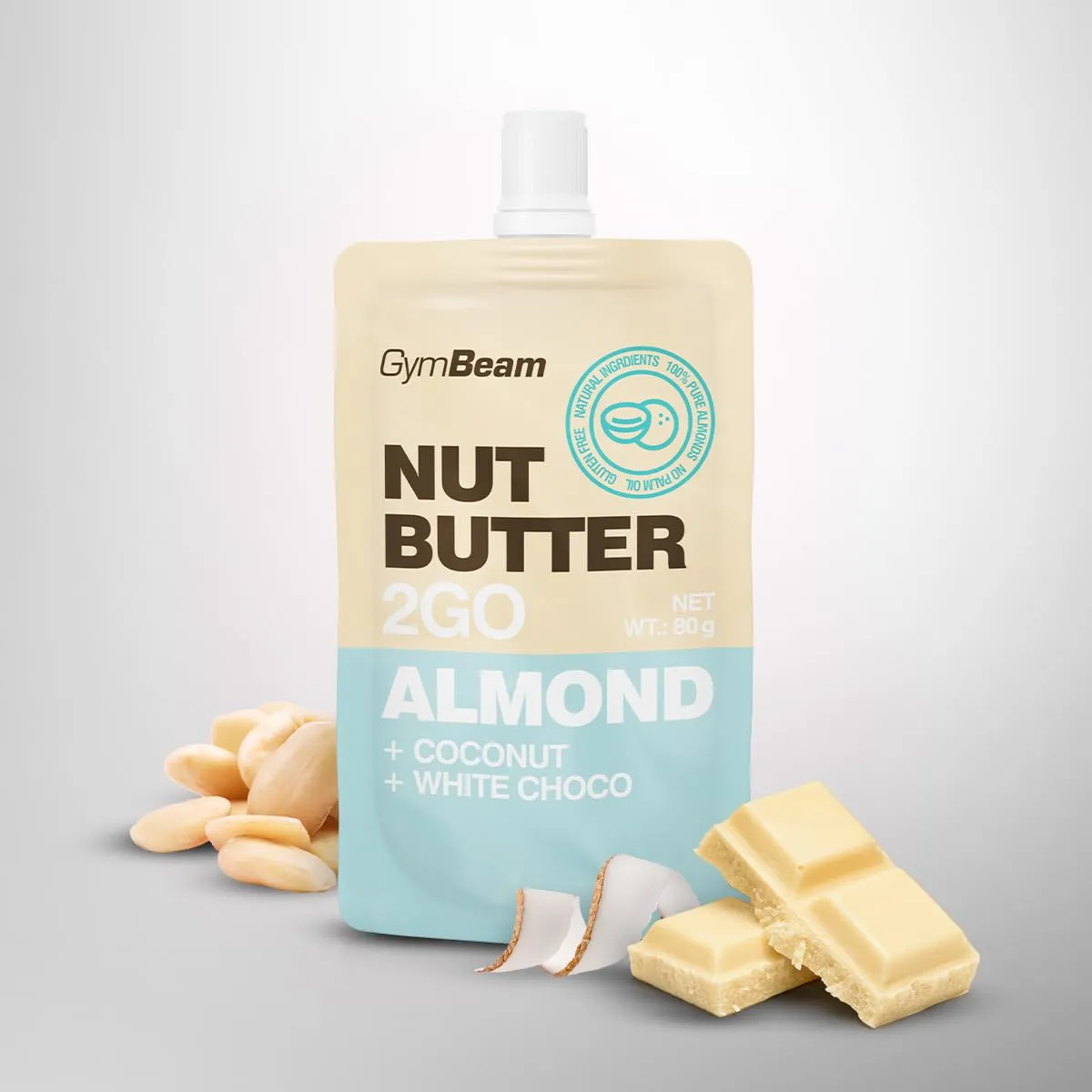 GymBeam 2GO Mandelbutter Kokos Mandelmus 45g weiße Schokolade