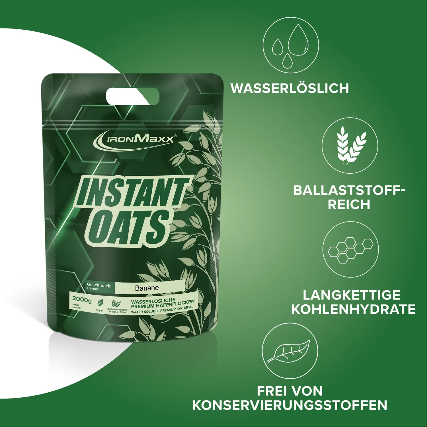 IronMaxx Instant Oats Banane 2000g Kohlenhydrate