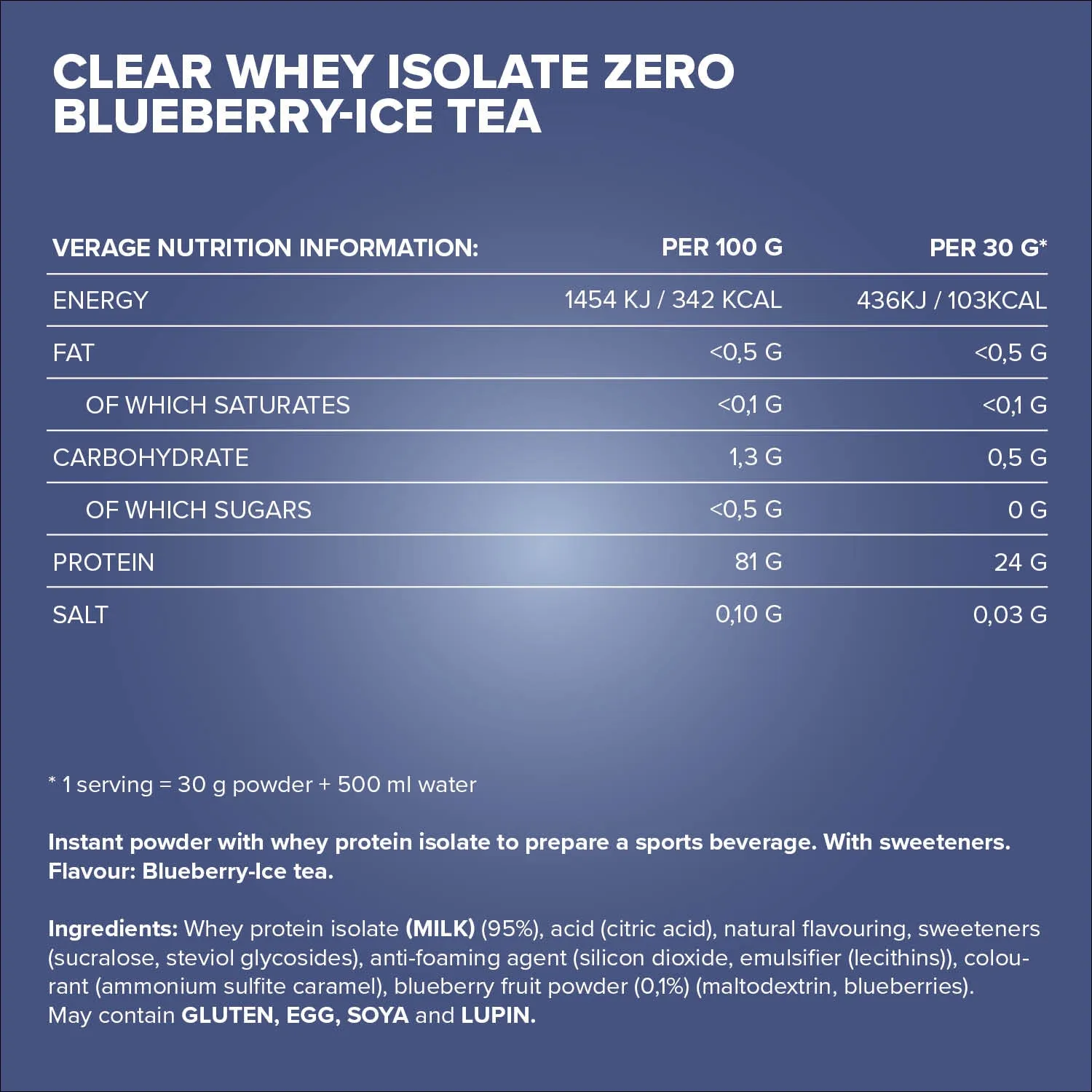 IronMaxx Clear Whey Isolate ZERO Proteinpulver Blueberry Ice Tea 400g zuckerfrei