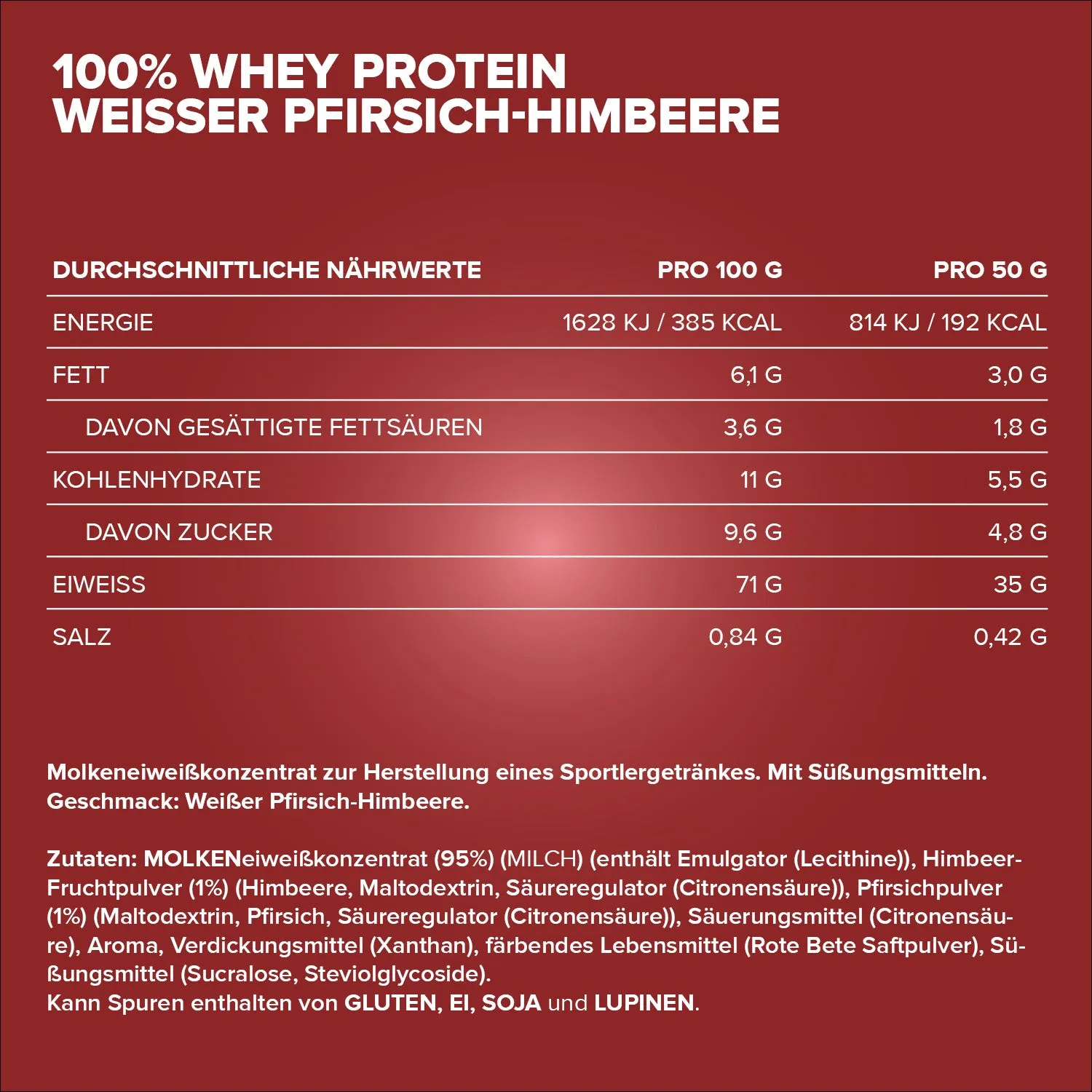 IronMaxx 100% Whey Protein 900g White Peach Raspberry fruchtig