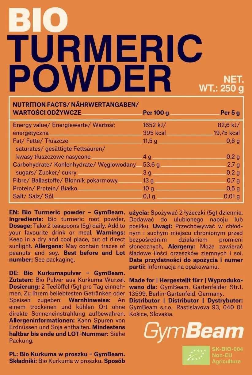 GymBeam Bio Kurkuma Pulver 250 g glutenfrei