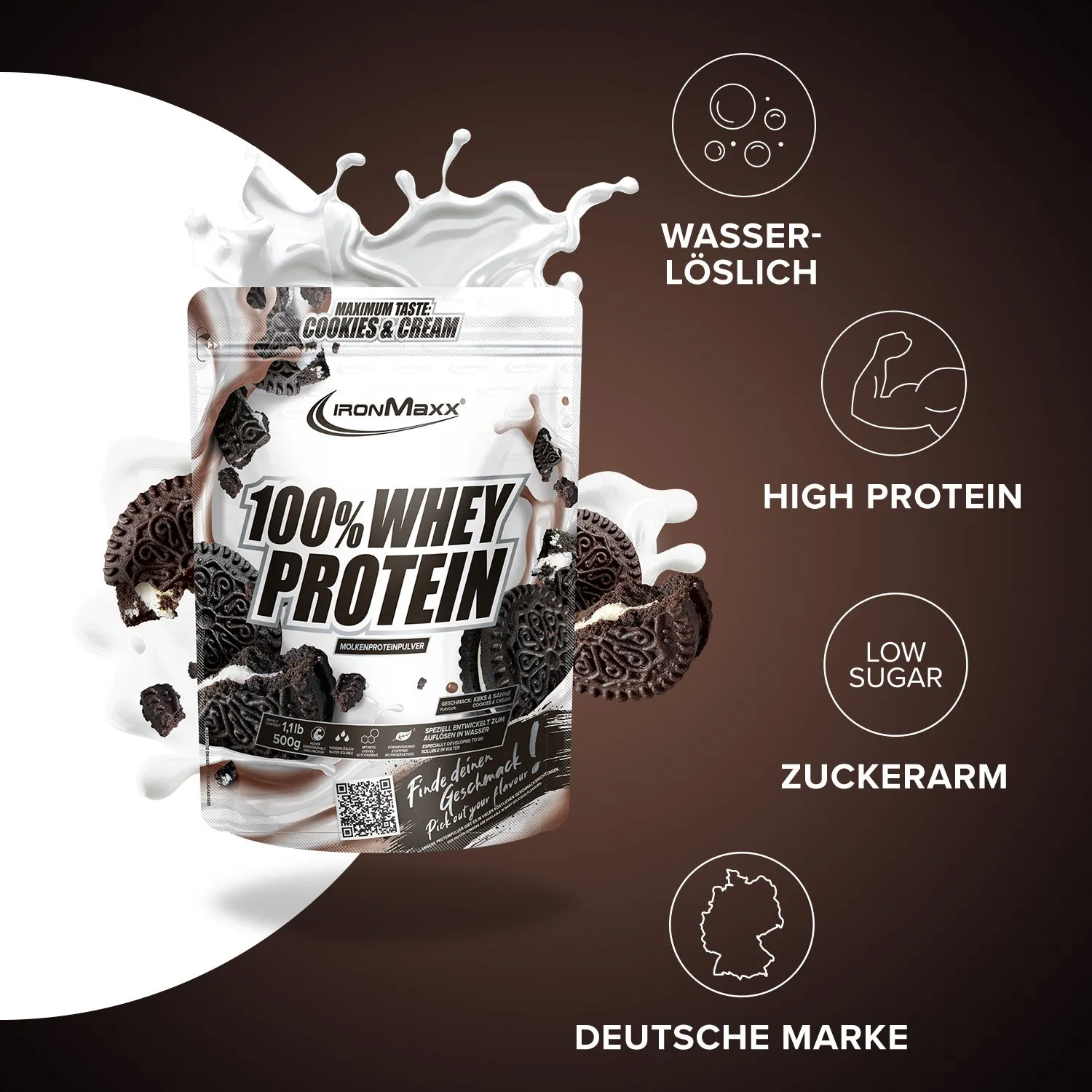 IronMaxx 100% Whey Protein Cookies Cream 500g