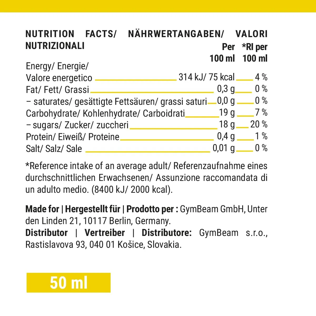 GymBeam Ingwer Shot Getränk 500 ml scharf