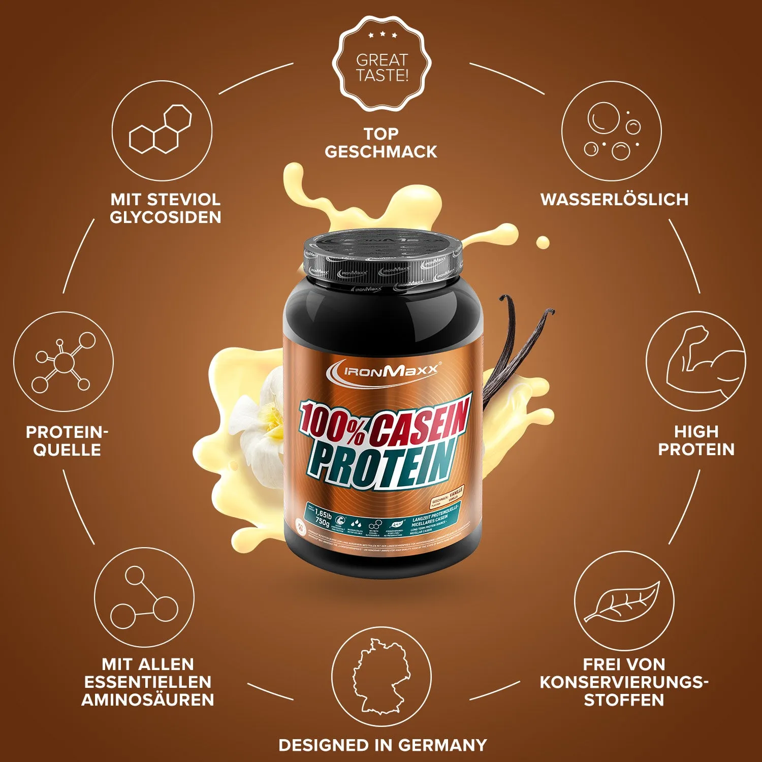 IronMaxx 100% Casein Protein Pulver 750g Vanille