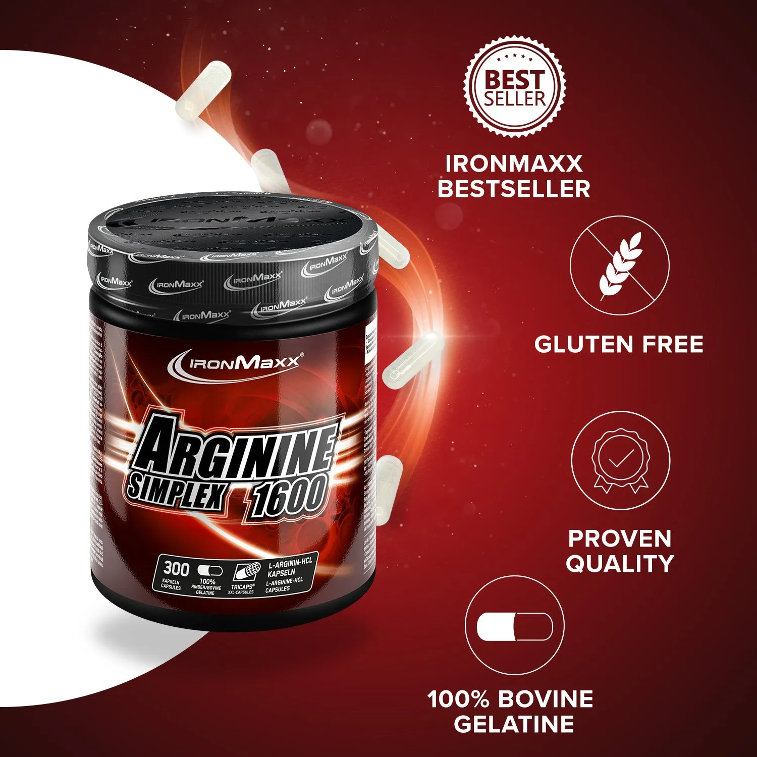 IronMaxx Arginin Simplex 1600 Kapseln 300 Stück Pump