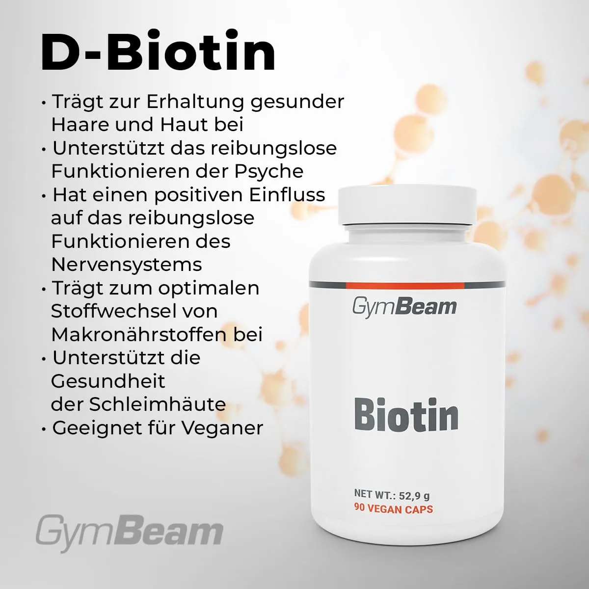 GymBeam Biotin Tabletten vegan für Haare Haut Nägel