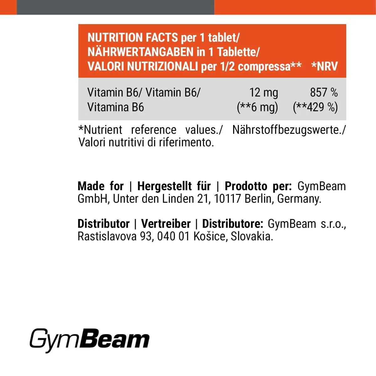 GymBeam Vitamin B6 Kapseln 90 Stück für Nerven