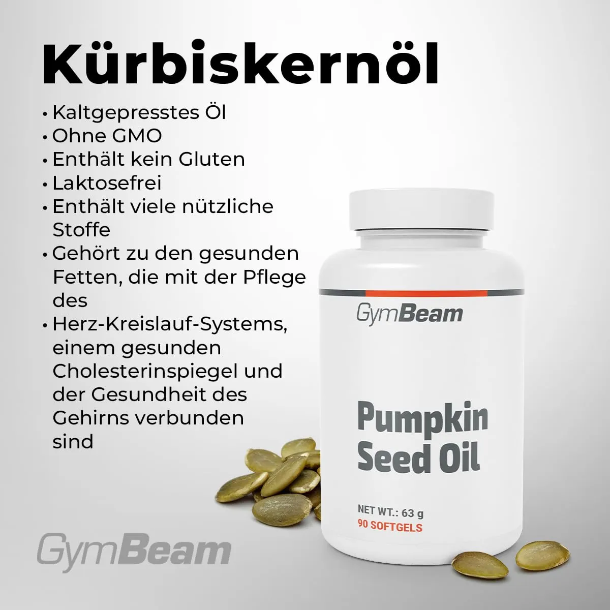 GymBeam Kürbiskernöl Kapseln 90 Stk kaltgepresst