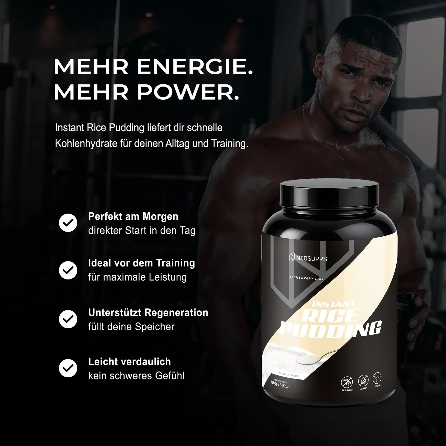 Neosupps Instant Rice Pudding Reispudding Neutral 1600g 100% Reismehl