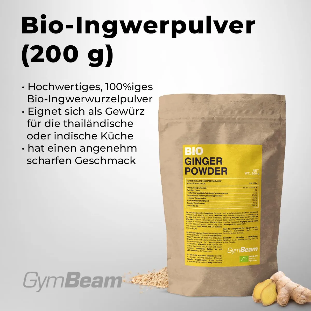 GymBeam Bio-Ingwerpulver 200 g scharf