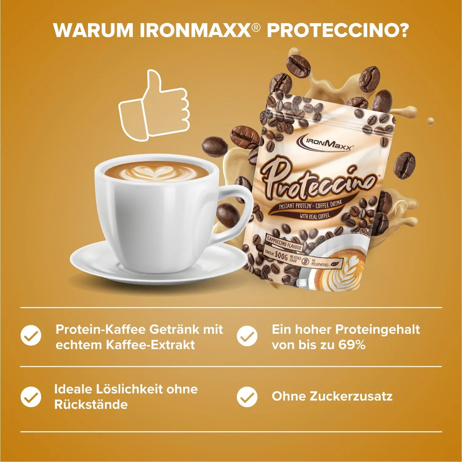 IronMaxx Proteccino Protein Pulver 500g Cappuccino Kaffee