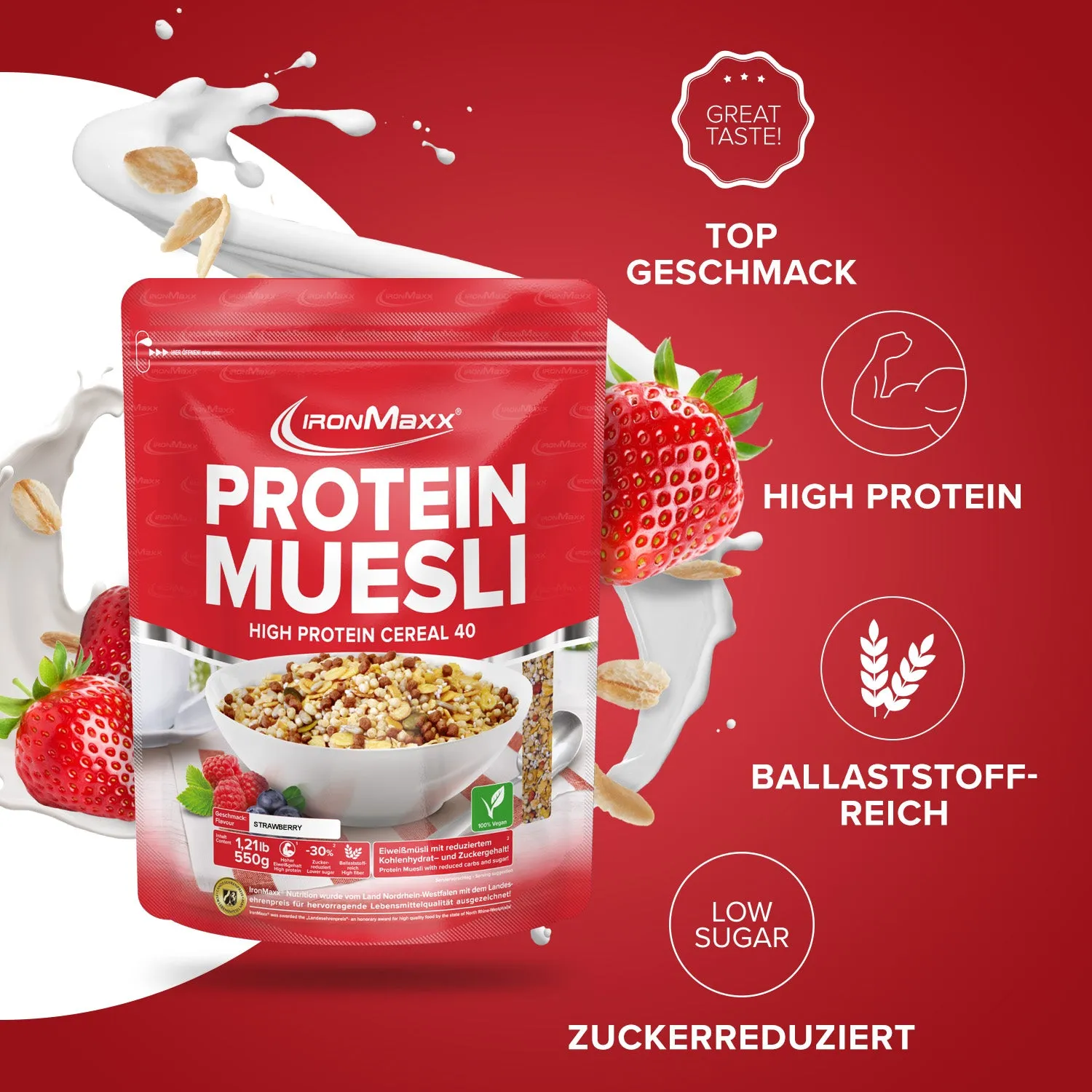 IronMaxx Protein Müsli Erdbeere 2000 g vegan