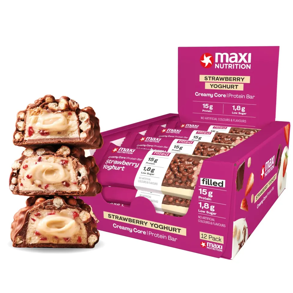 MaxiNutrition Creamy Core Bar Strawberry Yoghurt Eiweißriegel 12x45g