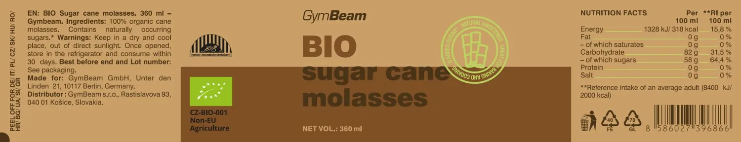GymBeam Bio Zuckerrohrmelasse 360 ml vegan