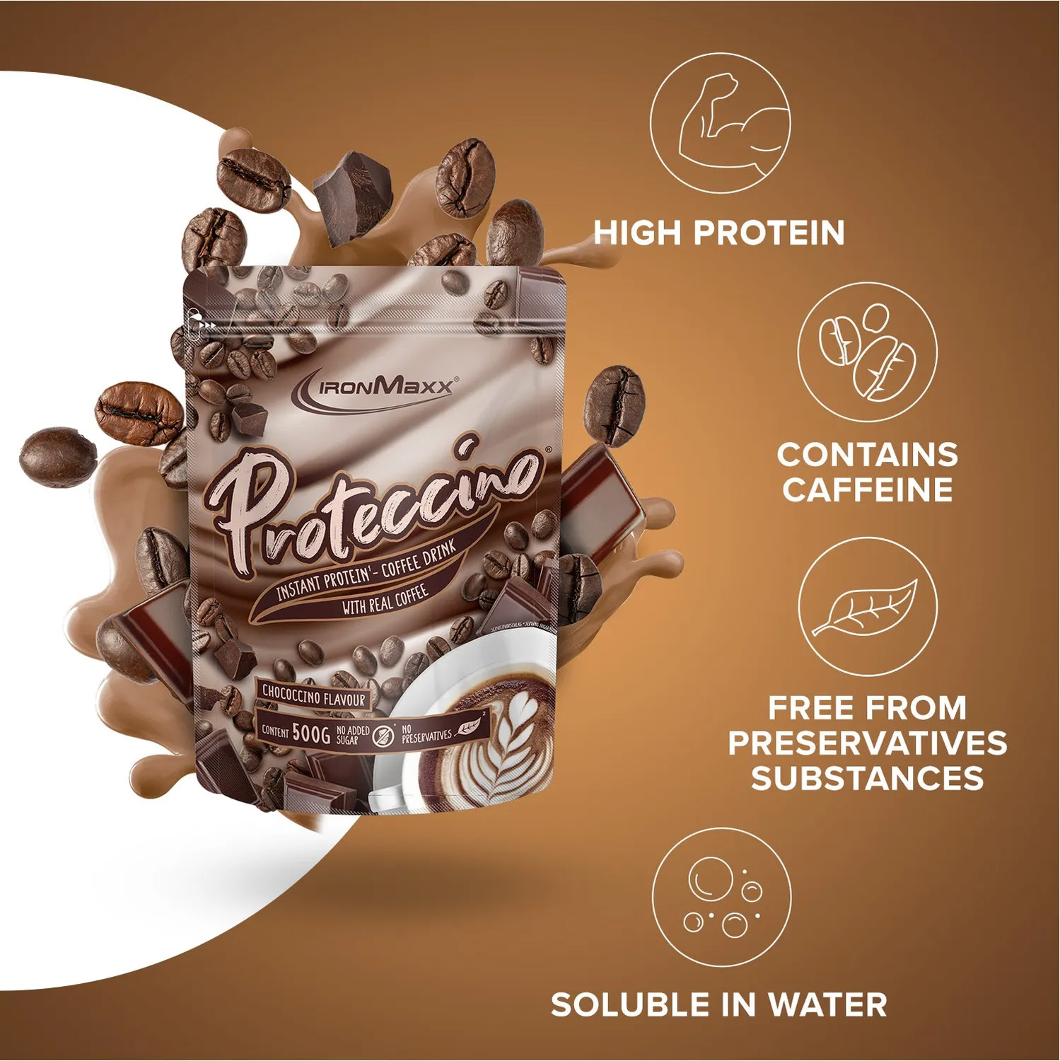 IronMaxx Proteccino Protein-Kaffee Chocolate 500g mit Koffein