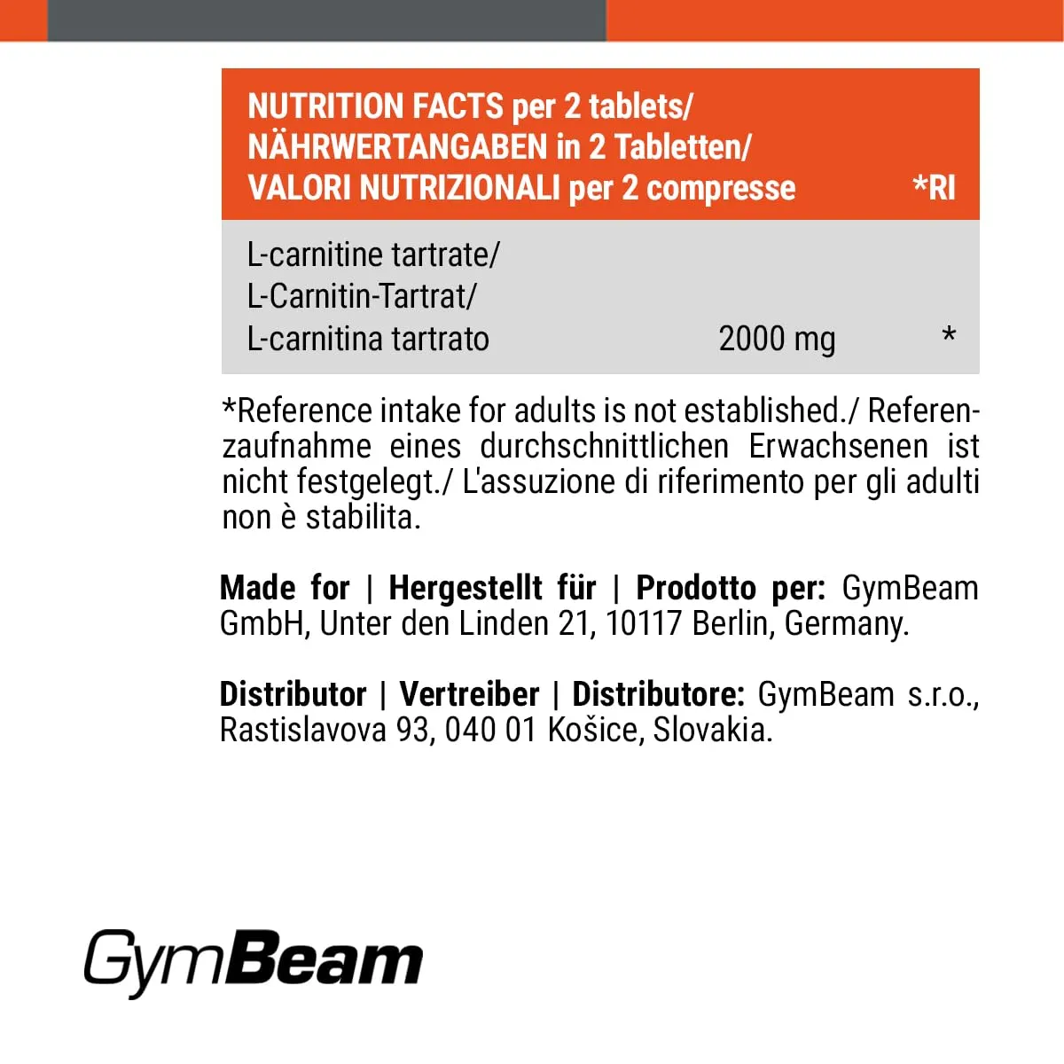 GymBeam L-Carnitin Tabs Tabletten 180 Stk 2000 mg