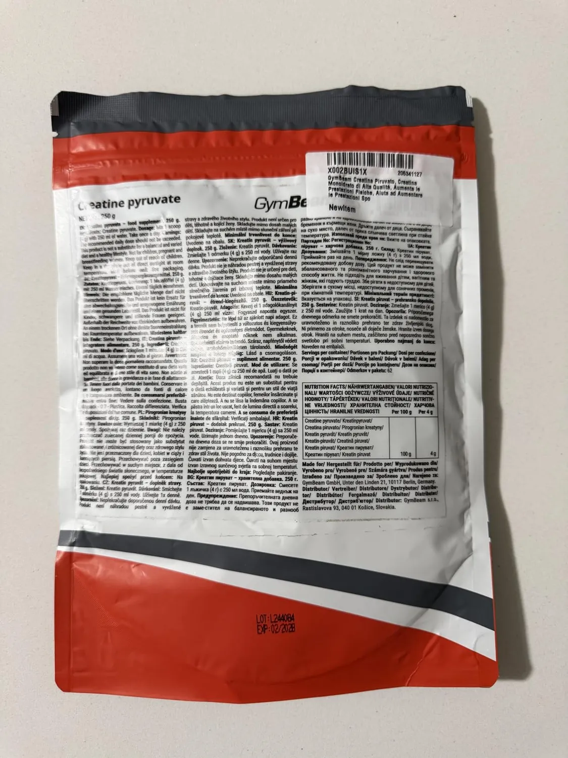 GymBeam Kreatinpyruvat Pulver 250g gut löslich