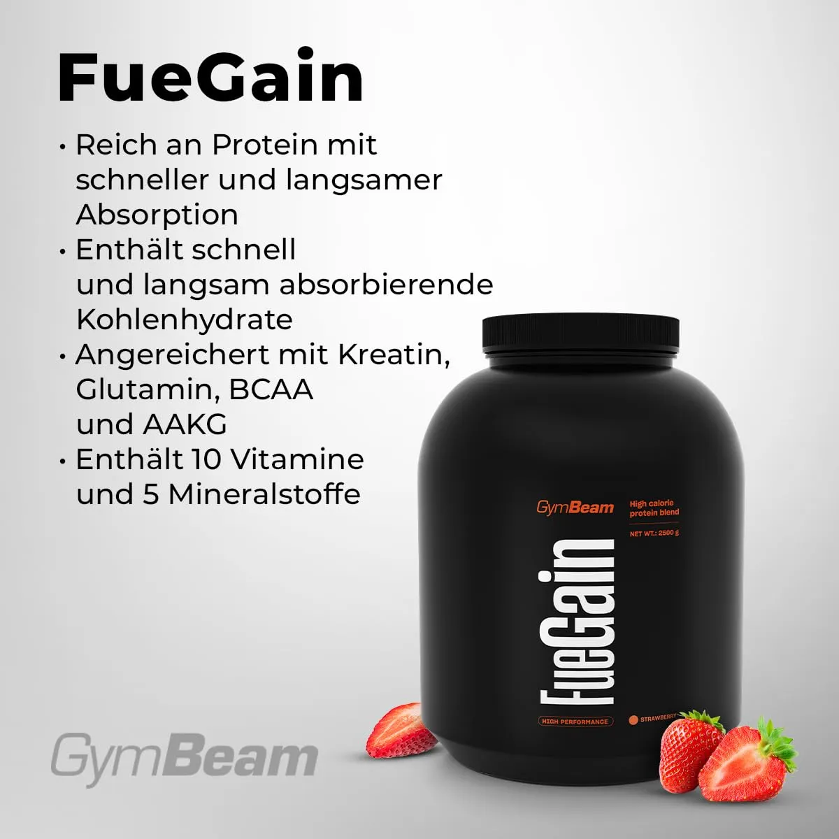 GymBeam FueGain Mass Gainer Erdbeere 2500 g Protein