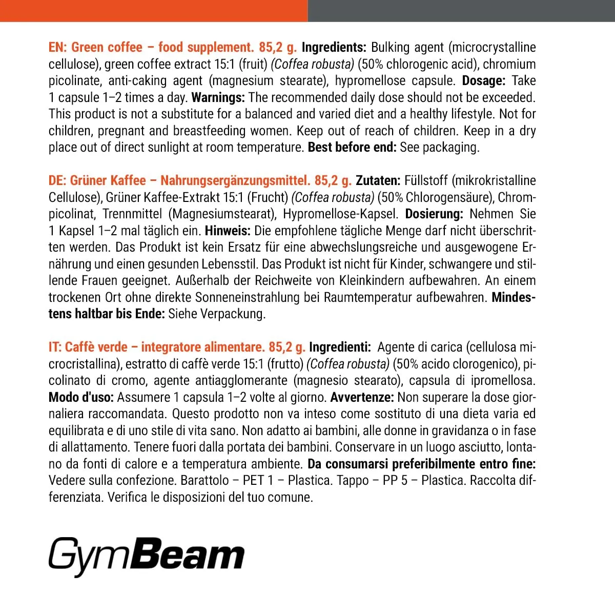 GymBeam Grüner Kaffee-Extrakt Kapseln 120 Stk