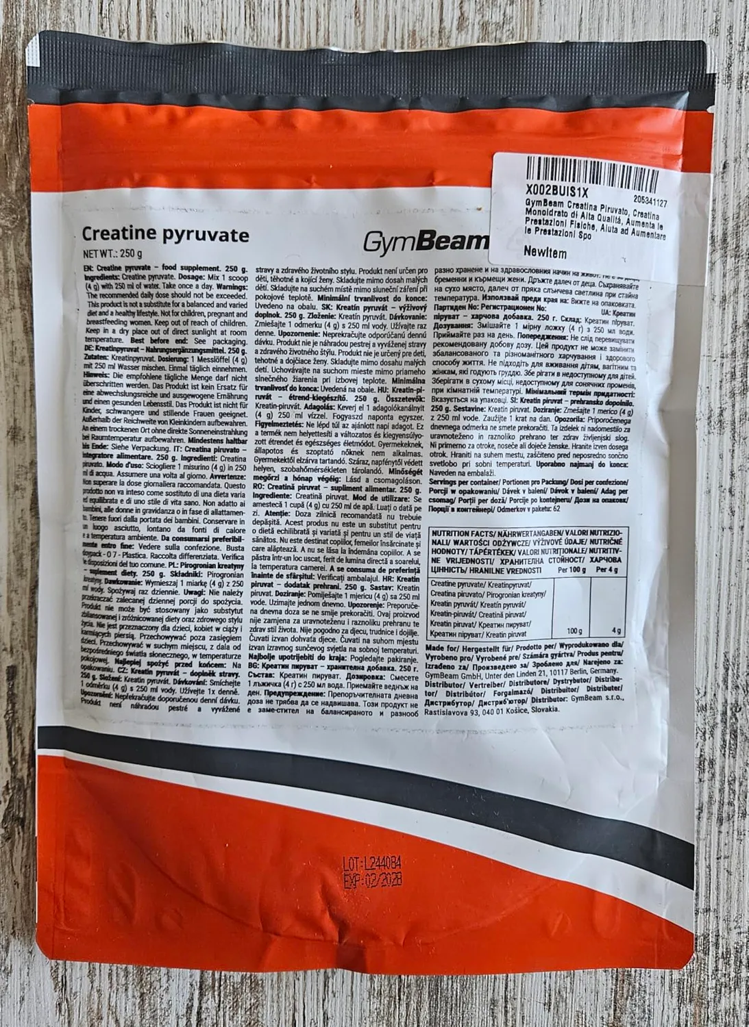 GymBeam Kreatinpyruvat Pulver 250g gut löslich