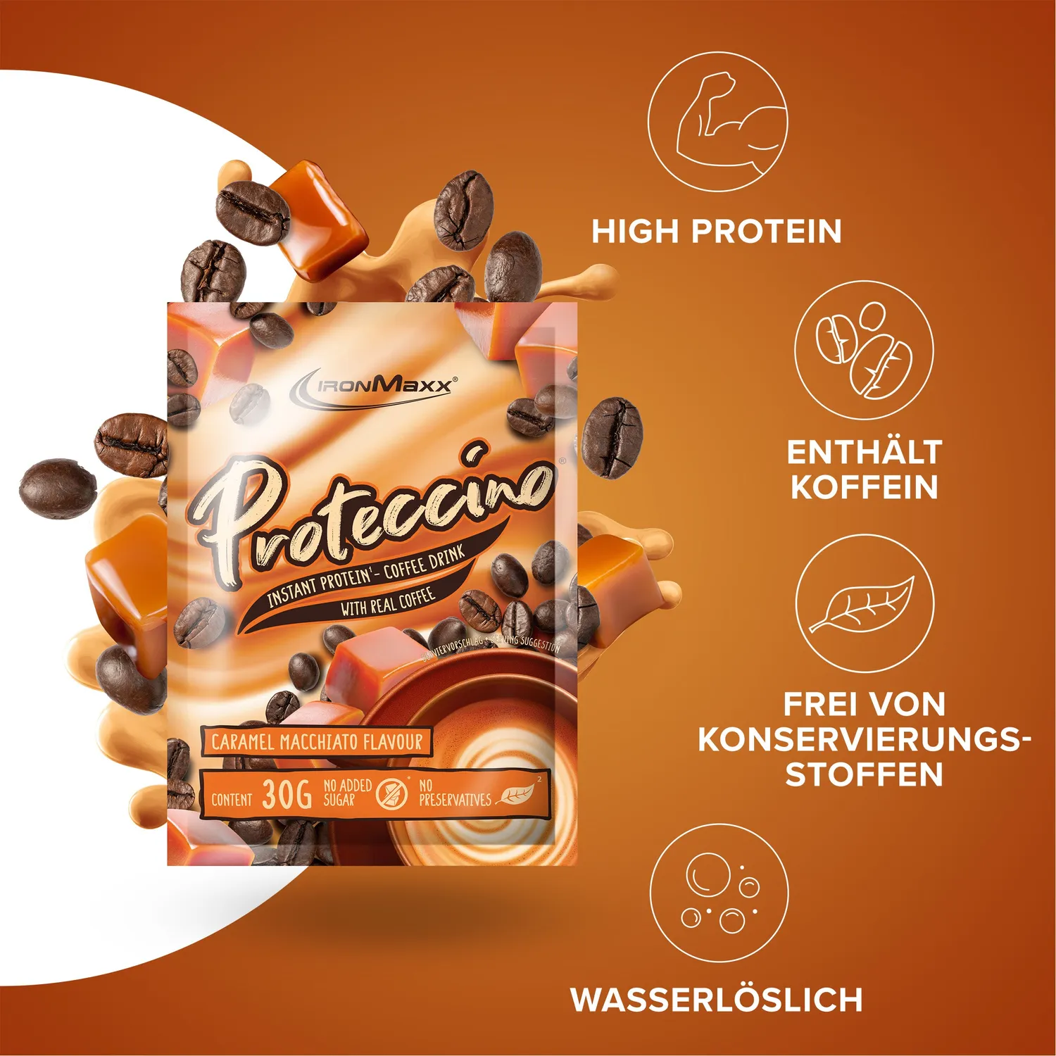 IronMaxx Proteccino Proteinpulver 30g Caramel Macchiato