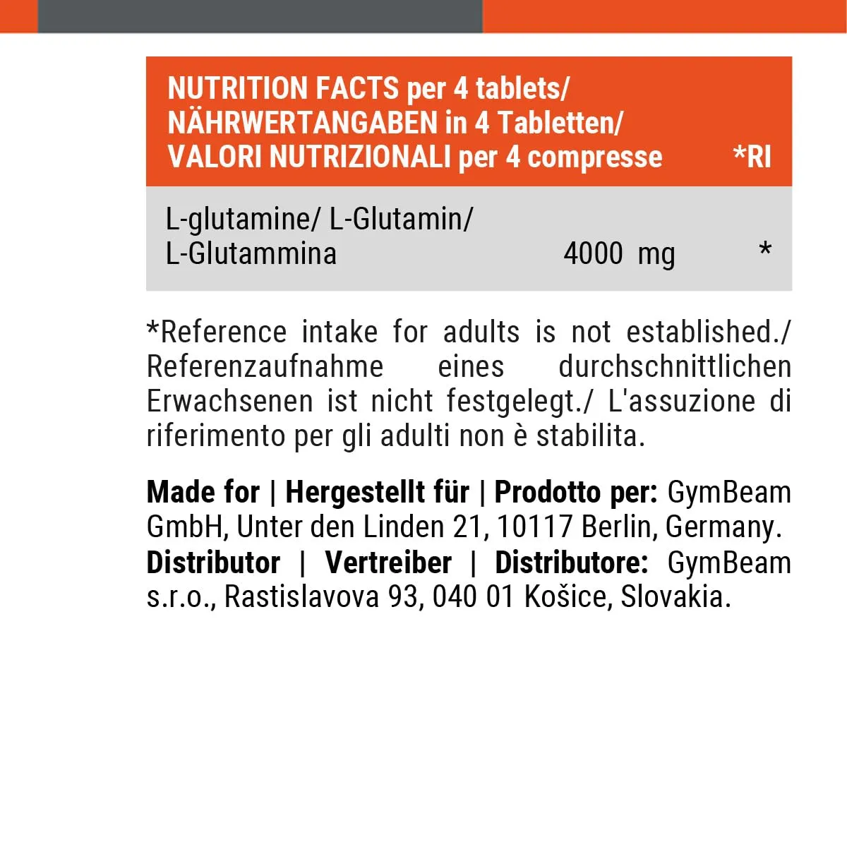 GymBeam L-Glutamin Kapseln 300 Tabs vegan Regeneration