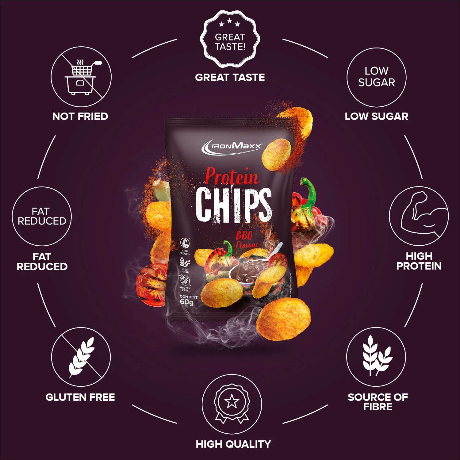 IronMaxx High Protein Chips Barbecue 60g vegan