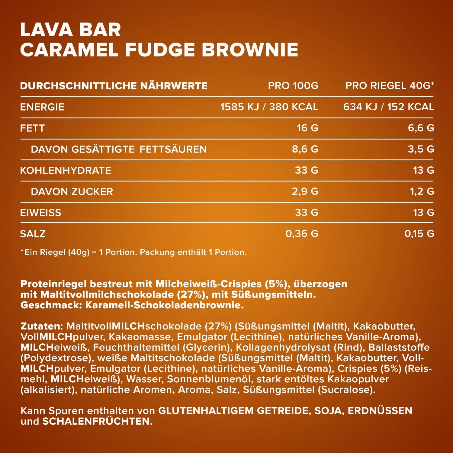 IronMaxx Lava Bar Proteinriegel 40g Caramel Fudge Brownie
