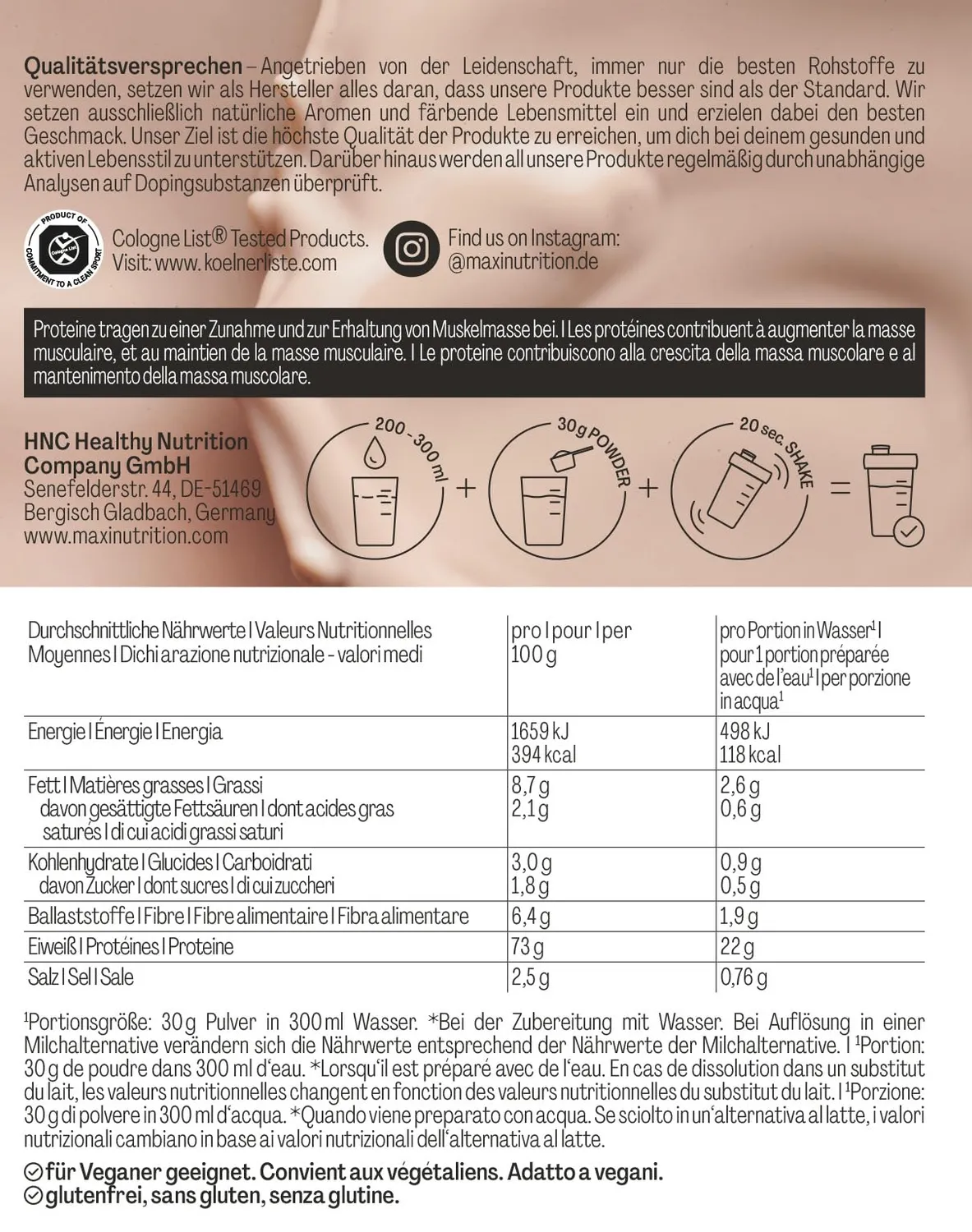 MaxiNutrition MaxVegan Protein Schoko 420g 22g Eiweiß
