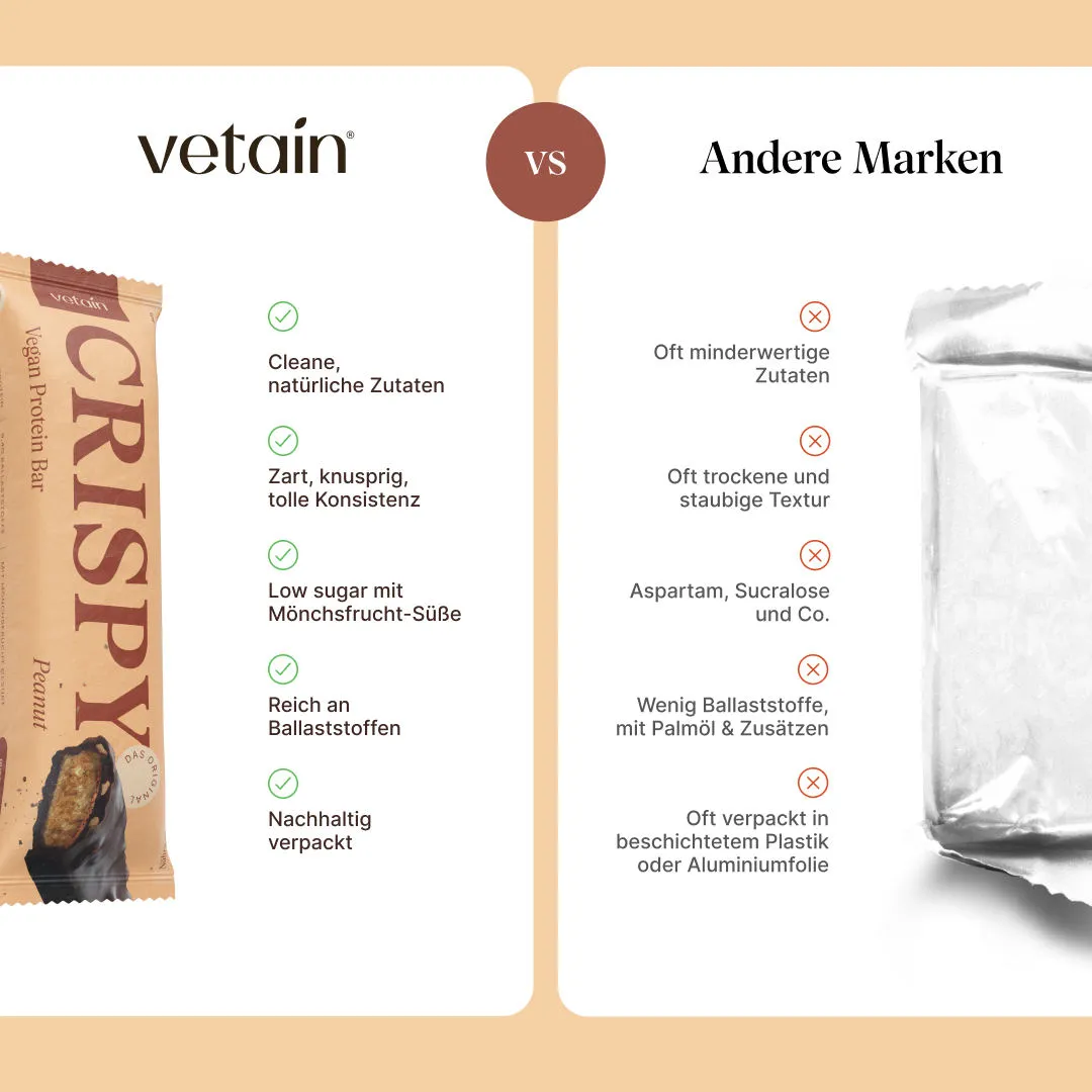 VETAIN CRISPY Vegan Proteinriegel Peanut für unterwegs