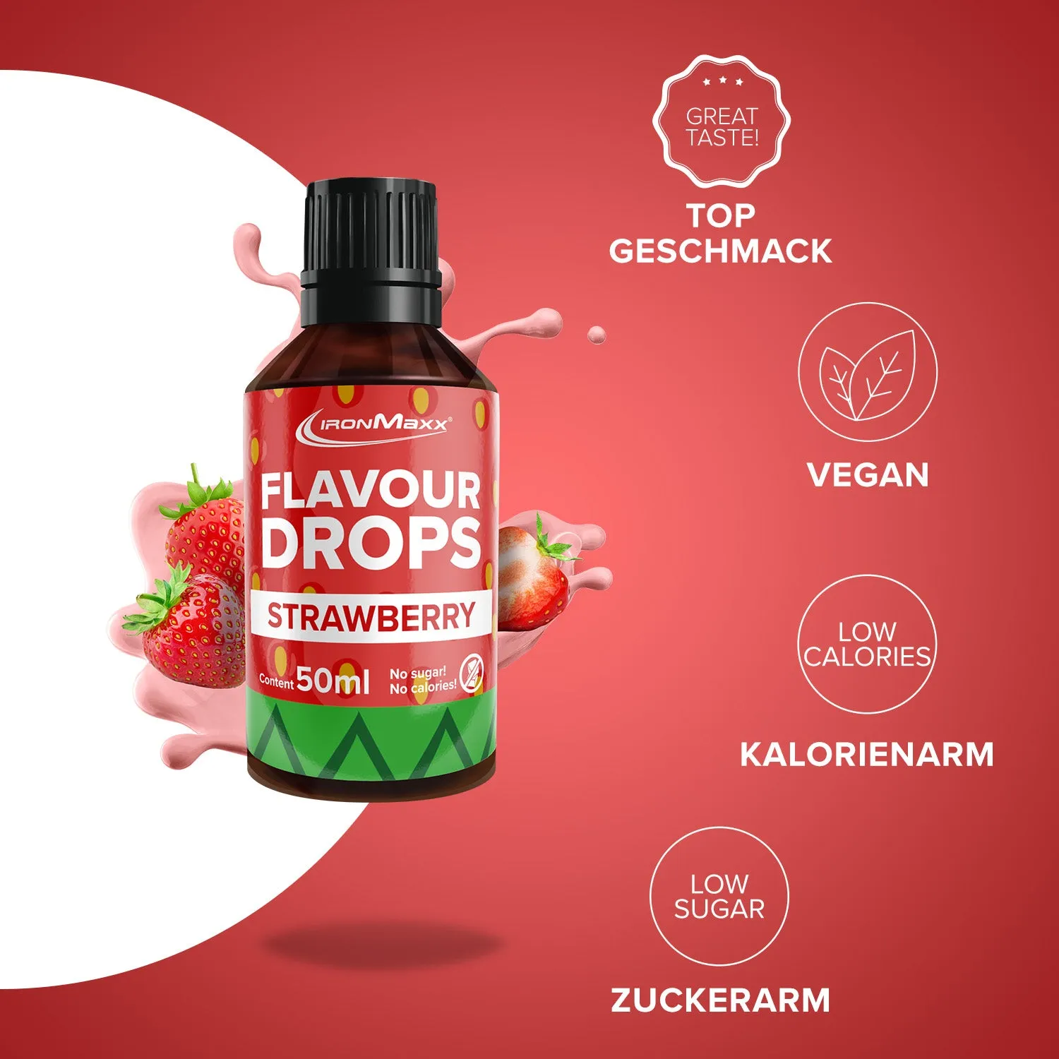IronMaxx Flavour Drops Erdbeere 50ml zuckerfrei vegan